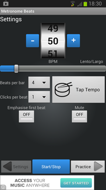 Metronome Beats Settings Screen