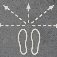 Footprints with arrows pointing in various directions
